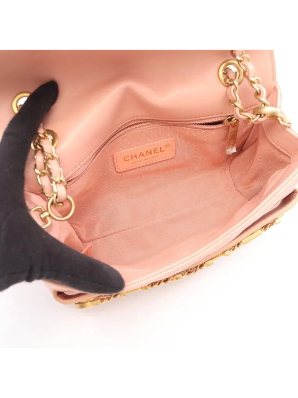 Chanel Shoulder Bag Quilted Logo Pink Lambskin Chain